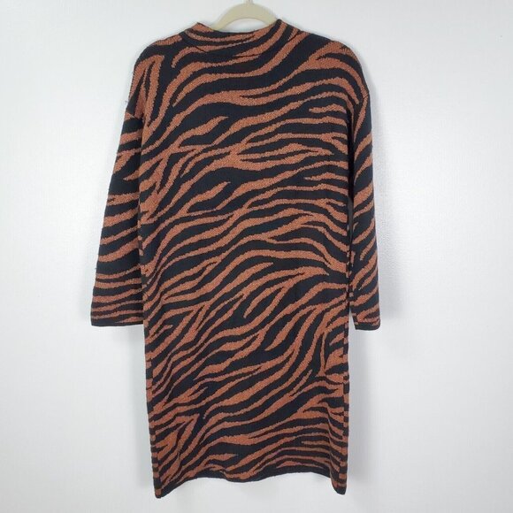 Ann Taylor Dress Womens Small Black Bronze Shimmer Zebra Print Sweater Knit NEW - Picture 7 of 10